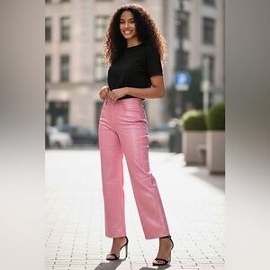 NWT! Alice + Olivia Pink Women Pink Rose Moc Croc Embossed Pants 10